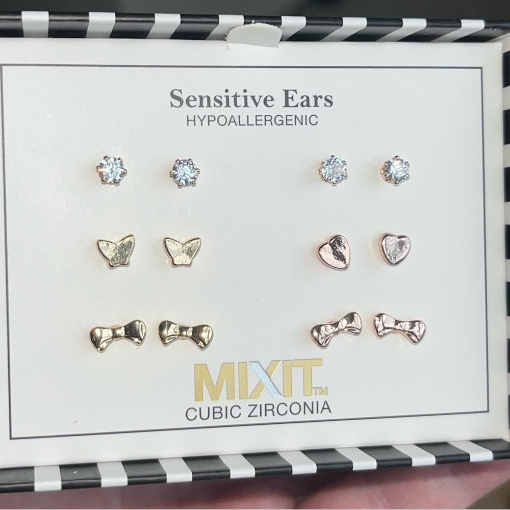 Mixit Hypoallergenic Gold and Rose Gold Dainty Earring Set for Sensitive Ears -